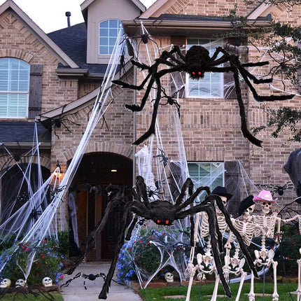 Halloween Decorations Outdoor with 6.6 Ft Giant Spider Scary Hairy Spider, 400Sqft Fake Spider Web, 20 Black Plastic Spiders Props for outside Indoor House Yard Halloween Decor Party Favor, 3 Pack