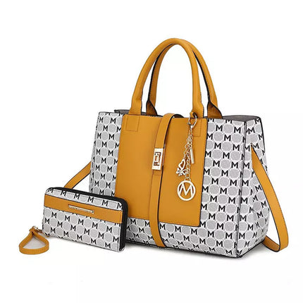 Yuliana Circular M Emblem Print Satchel Bag with Wallet by Mia K