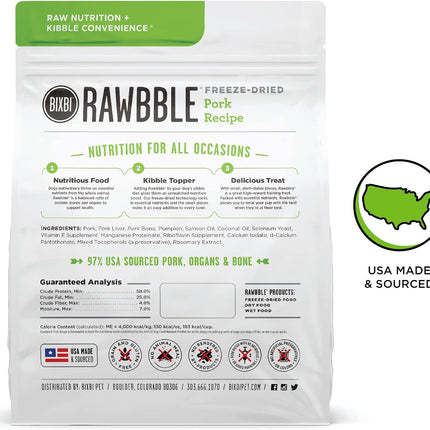 Rawbble Freeze Dried Dog Food, Pork Recipe, 12 Oz - 97% Meat and Organs, No Fillers - Pantry-Friendly Raw Dog Food for Meal, Treat or Food Topper - USA Made in Small Batches