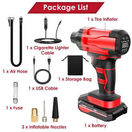 1Pc 150PSI Cordless Car Tire Inflator Rechargeable  2V Portable Electric Air Compressor With LED Light For Car Bike Motorcycle Ball