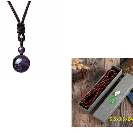 Fashion 16mm Natural Obsidian Pendant Amethyst Necklace For Men And Women