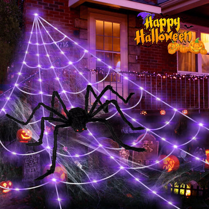 23 FT Spider Web Decor and 290 LED Halloween Lights with 78.7 in Large Spider Halloween Outdoor Decoration