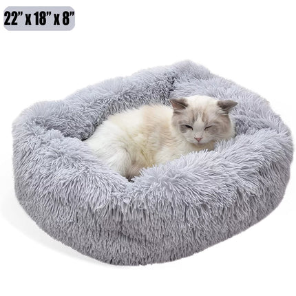 Cat Bed for Indoor Cats,Dog Beds for Small Dogs,  Small Dog Bed, Soft Long Plush Cushion Washable Pet Bed ,Self-Warming Square Cat Bed Anti-Slip Bottom Cushion (22 X 18 X 8 Inch, Gray)