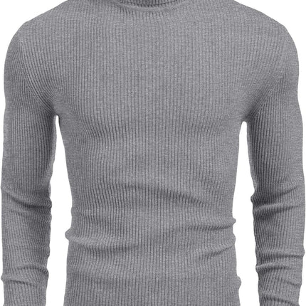 Mens Ribbed Slim Fit Knitted Pullover Casual Turtleneck Sweater