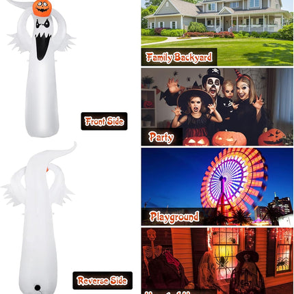 6FT Halloween Inflatables Clearance, Halloween Decoration Outdoor, Inflatable Ghost Holding Pumpkin with LED Lights, Halloween Blow up Yard Decorations for Holiday/Party/Garden