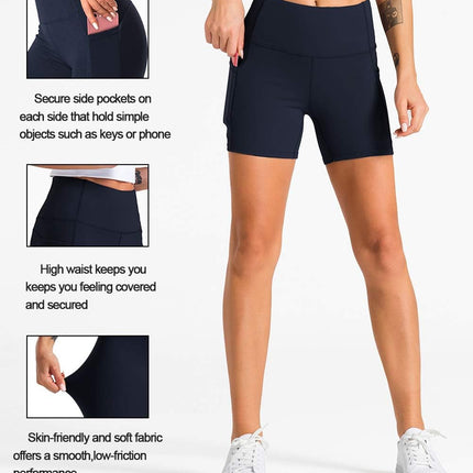 High Waist Yoga Shorts for Women with 2 Side Pockets Tummy Control Running Home Workout Shorts