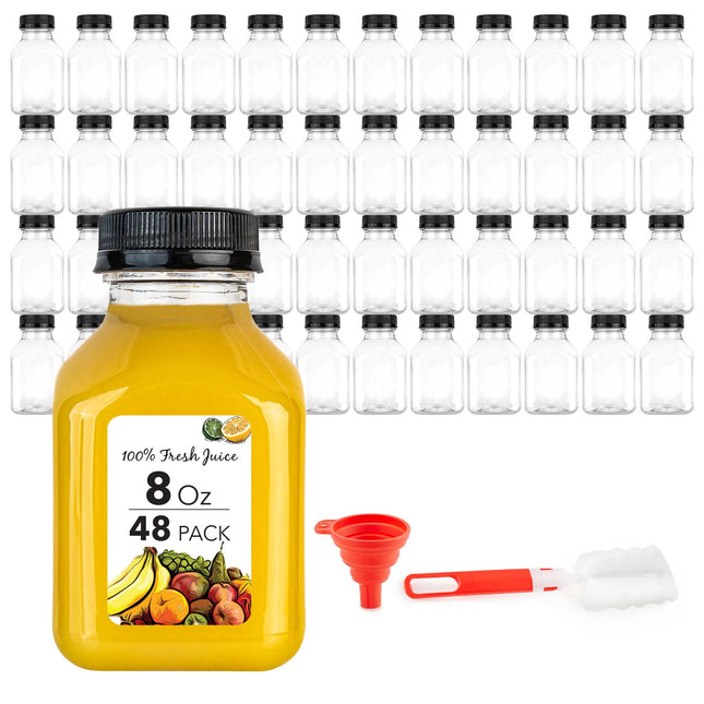 8Oz Empty Plastic Juice Bottles with Lids (48 Count) for Juicing, Smoothies