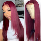 Burgundy Lace Front Wigs Human Hair for Black Women Red Wine Straight 5X5 Transparent Lace Closure Wig Long Silk Virgin Human Hair Pre Plucked with Baby Hair （18 Inches）