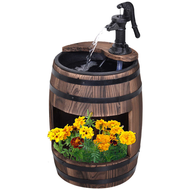 23" H Outdoor Water Fountain Wood and Plastic Rustic Apple Barrel Pump Garden Decor for Outside Backyard