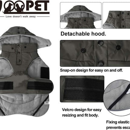 Warm Dog Jacket, Snowproof Windproof Waterproof Dog Winter Coat for Cold Weather - Soft Fleece Lining and Warm Thick Padded Dog Snow Coat with Detachable Hood for Puppy Small Medium Dogs