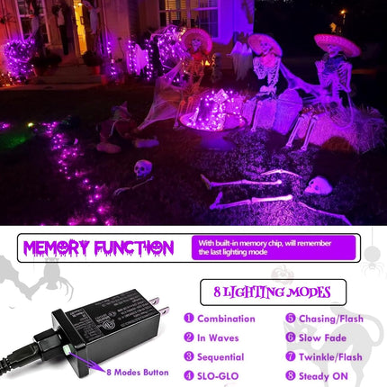 Purple Extra-Long 66FT 200 LED Halloween Lights for Indoor/Outdoor, Super Bright 8 Lighting Modes Plug in String Lights for Halloween Decorations Bedroom Party Garden Patio Tree (Purple)