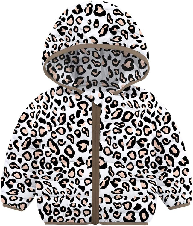 Baby Girls Puffer Coats with Hood Adorable Toddler Leopard Winter down Alternative Coats Ultralight Warm Zipper Padded Outwear Snowsuit 12-18 Month