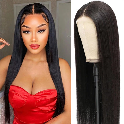 Straight 4X4 Lace Front Wigs for Black Women Human Hair Glueless Transparent HD Lace Closure Human Hair Wigs Brazilian Virgin Hair Pre Plucked 150% Density Natural Black 26Inch