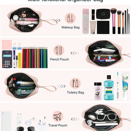 Makeup Bag, Cosmetic Bag Zipper Pouch Make up Bag Organizer, Travel Toiletry Bag for Women Girls with Carrying Strap