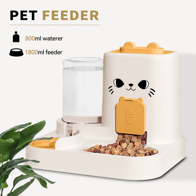 2-in-1 Automatic Cat Feeder And Water Dispenser - Dry Wet Separation, Cute Colored Face Feeder, Durable Plastic, Very Suitable For Indoor Pets To Drink Water And Healthy Diet, Cat Food And Water Dispe