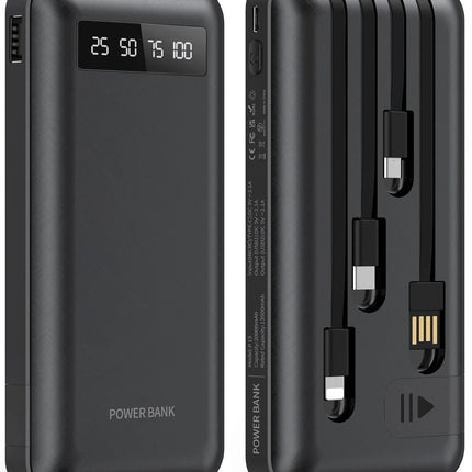 20000Mah Power Bank Portable Charger with Cables, USB Fast Charging for Phone