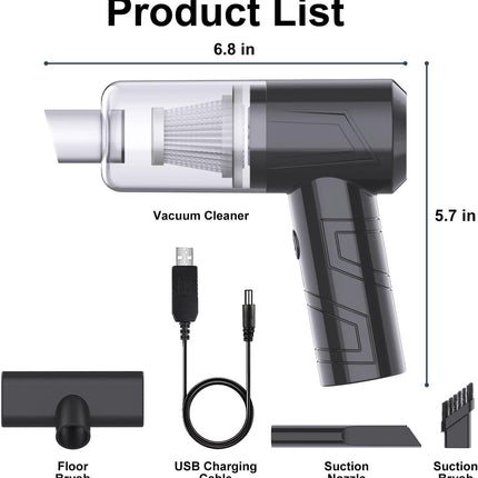 Powerful Handheld Vacuum Cleaner For Car Home Cleaning Cordless, Rechargeable 2 In 1 Mini Vacuum Blower 18000PA Suction  Lightweight Portable Black