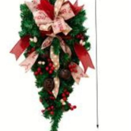 Christmas Candy Cane Wreath Xmas Teardrop Wreath Green Leaves Wreath Wall Hanging Door Garland Front Door Holiday Decoration