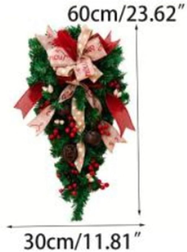 Christmas Candy Cane Wreath Xmas Teardrop Wreath Green Leaves Wreath Wall Hanging Door Garland Front Door Holiday Decoration
