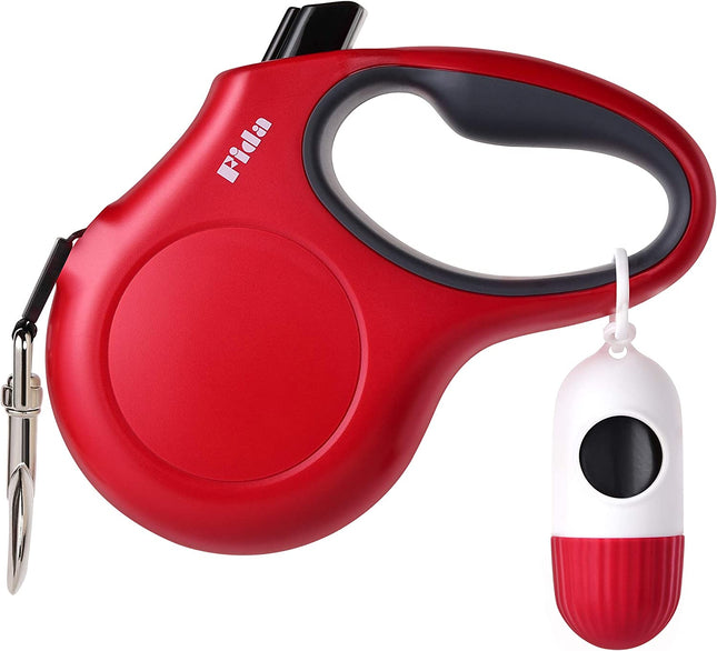 Retractable Dog Leash with Dispenser and Poop Bags, 16 Ft Pet Walking Leash for Medium Dog or Cat up to 44 Lbs, Anti-Slip Handle, Tangle Free, Reflective Nylon Tape (M, Red)