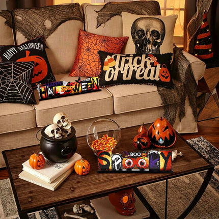 3Pcs Halloween Wooden Table Centerpieces Signs, Halloween Decorations Indoor Table Decor for Halloween Party Supplies, Orange