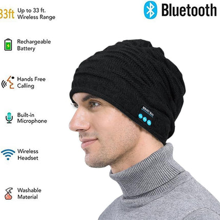 Wireless Bluetooth Beanie,Unisex Outdoor Sport Knit Hat with Stereo Speakers & Microphone