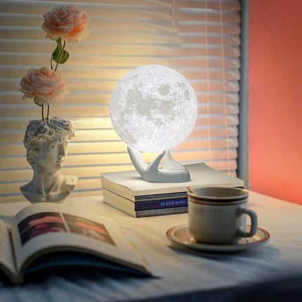 Moon Lamp, 5.9 Inch Moon Light 3D Printing Night Light 16 Colors Lunar Lamp with Remote/Touch Control and USB Rechargeable, Christmas Gift for Girls Kids Women Lover (White Hand Stand)