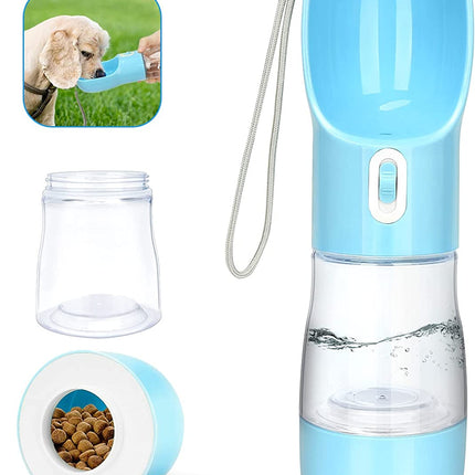 Portable Dog Water Bottle for Walking, Leak Proof Puppy Water Bottle with Food Container, Lightweight Pet Water Bottle for Hiking, Easy to Carry, BPA Free (Blue)