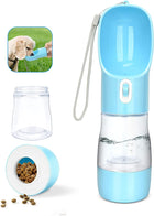 Portable Dog Water Bottle for Walking, Leak Proof Puppy Water Bottle with Food Container, Lightweight Pet Water Bottle for Hiking, Easy to Carry, BPA Free (Blue)