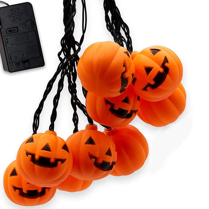 Halloween String Lights, 10 Big 3 Inch Battery Powered Jack O Lantern Blinking Lights with Motion Sensor and Halloween Music, Halloween Decorations. (Pumpkin)