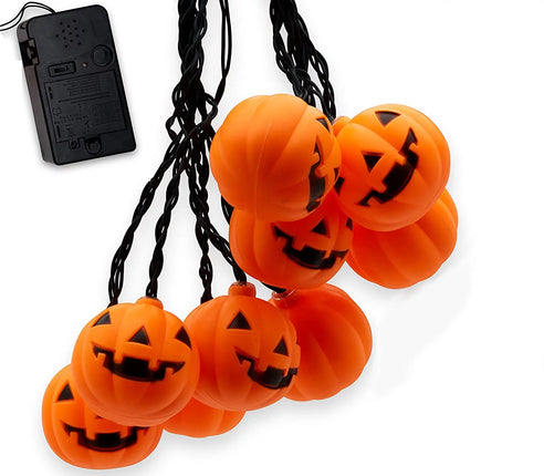 Halloween String Lights, 10 Big 3 Inch Battery Powered Jack O Lantern Blinking Lights with Motion Sensor and Halloween Music, Halloween Decorations. (Pumpkin)