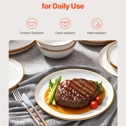 18 PCS Dinnerware Set Ceramic Plates And Bowls Sets Service For 6 White