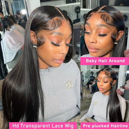 30 Inch Straight Lace Front Wigs Human Hair 13X4 HD Lace Frontal Wigs Human Hair 180% Density Straight Human Hair Wigs for Black Women Pre Plucked with Baby Hair