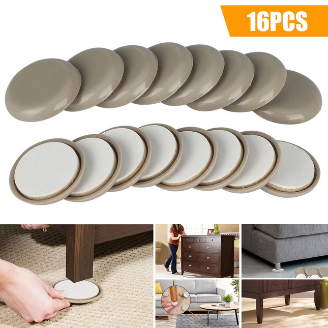 16Pcs Adhesive Furniture Sliders, round Furniture Moving Pads for Carpet Furniture Glide, Heavy Duty Reusable