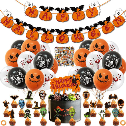 Halloween Party Decorations Supplies Kit 98 Pcs Include Balloons Birthday Cake Cupcake Toppers Stickers for Kids Indoor Outdoor Decor Boy Girls Adult (Pumpkin Theme Style) (082601)