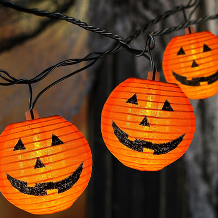 Halloween Pumpkin Lantern String Lights, 8.5Ft Halloween Orange String Lights with 10 Mini Jack-O- Lanterns Pumpkins, Plug in Outdoor Orange Pumpkin Lantern Lights for Halloween Party Decor