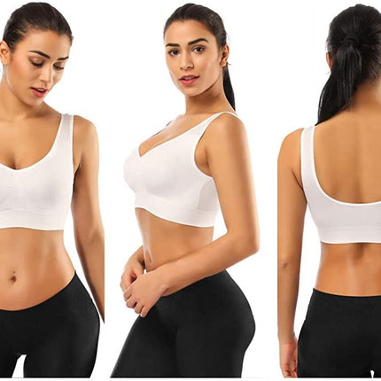 3 Pack Sports Bras for Women,Seamless Comfortable Bras Set with Removable Pads for Sleep,Pull on Closure plus Size,Black+White+Nude,Xxl