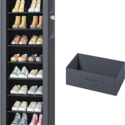 Shoes Rack 10 Tier Tall Narrow Shoe Rack with Bin Covered Shoe Shelf Storage Organizer Closet Stackable Shoe Stand