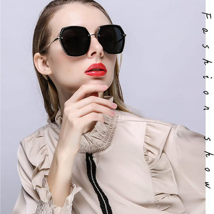 Oversized Polarized Sunglasses for Women Trendy Metal Big Frame Ladies Shades UV400 Protection