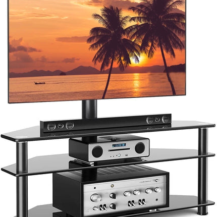 Corner TV Stand, 3-Tier Glass Floor TV Stand with Mount for 32-70" TV