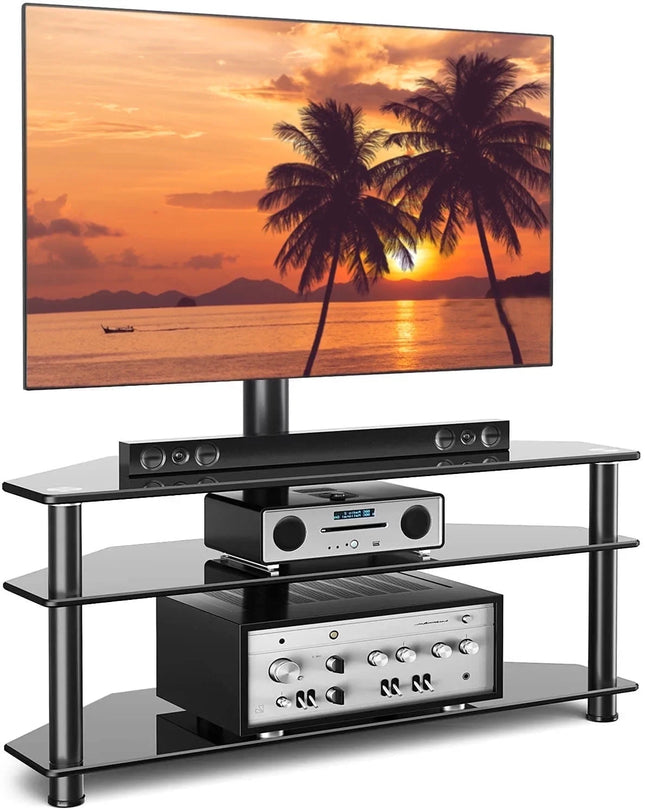 Corner TV Stand, 3-Tier Glass Floor TV Stand with Mount for 32-70" TV