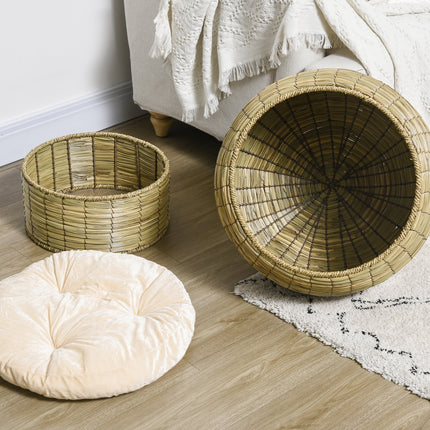 Elevated Cat Bed W/ Cat Egg Chair Shape, Raised Wicker Cat Bed