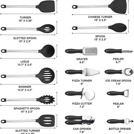 ,Kithcen Utensil Set 42 Cooking Utensils Set Nylon and Stainless Steel Utensils Set Kitchen Tool Set,Baking Set Kitchen Set Spatula Set Kitchen Gadgets Kitchen Tools Kitchen Accessories Black