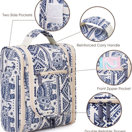 Hanging Toiletry Bag Women Travel Makeup Bag Organizer Toiletries Bag for Travel Size Essentials Accessories Cosmetics (Medium, Elephant)