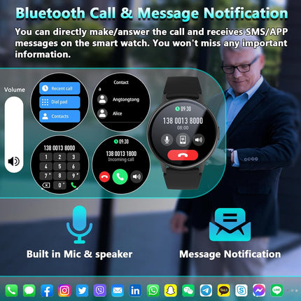 Smart Watch, (Answer/Make Calls) Fitness Tracker for Women Men 100+Sport Modes Fitness Watch with Sleep Heart Rate Monitor, Pedometer, IP68 Waterproof Activity Smartwatch for Ios Android Smartwatch