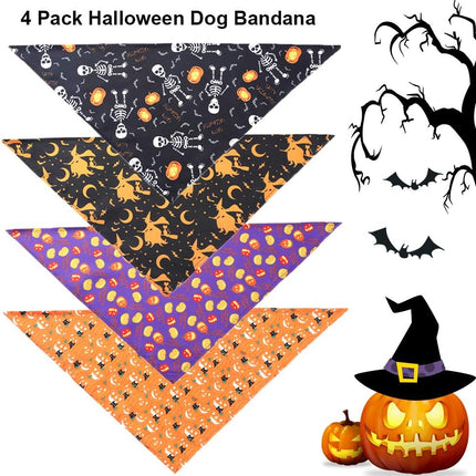 4PCS Halloween Dog Bandana Pet Halloween Bandana Pumpkin Ghost Witch Print Dog Puppy Halloween Bandana Pet Triangle Bibs Scarf Accessories for Dogs Cats Pets (Black&Orange&Purple)