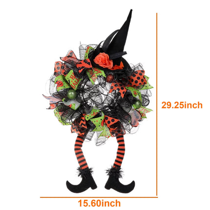 29 Inch Halloween Wreath with Hat Leg Pumpkin Door Wreath, Haunted House Decoration Pendant, Halloween Party Pendant