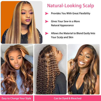 Highlight Ombre Straight Lace Front Wigs Human Hair for Black Women T Part 13X1 Glueless HD Transparent Lace Frontal Human Hair Wigs Pre Plucked 150 Density Colored P427 16Inch