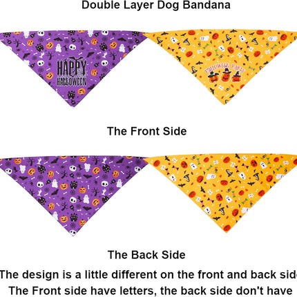 2 Pack Halloween Dog Bandana, Reversible Triangle Dog Scarf Accessories Halloween Bandanas for Small Medium Large Dogs Pets (Purple & Yellow)