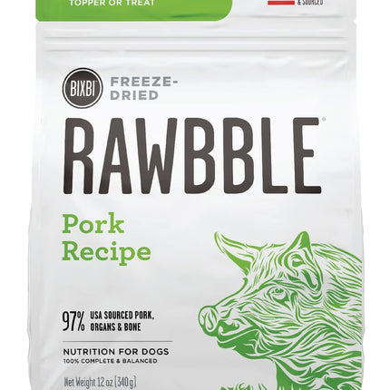 Rawbble Freeze Dried Dog Food, Pork Recipe, 12 Oz - 97% Meat and Organs, No Fillers - Pantry-Friendly Raw Dog Food for Meal, Treat or Food Topper - USA Made in Small Batches